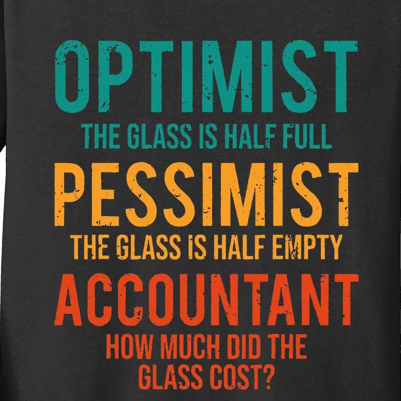 Retro Optimist Pessimist Accountant Glass Funny Kids Long Sleeve Shirt