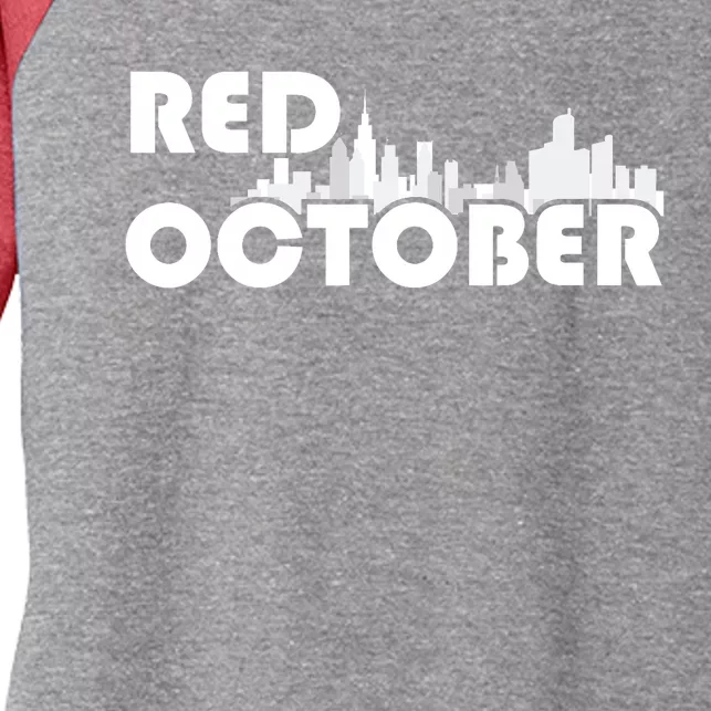 Red October Philly_ Philadelphia Baseball Fan Support Women's Tri-Blend 3/4-Sleeve Raglan Shirt