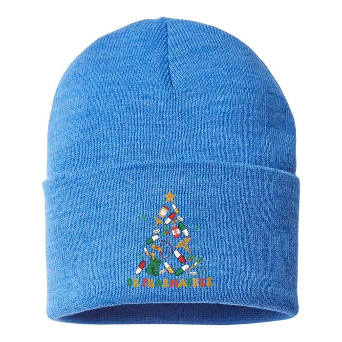 Retro Oh Pharmatree Christmas Tree Pharmacy Tech Crew Gift Sustainable Knit Beanie