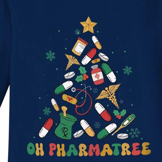 Retro Oh Pharmatree Christmas Tree Pharmacy Tech Crew Gift Baby Long Sleeve Bodysuit