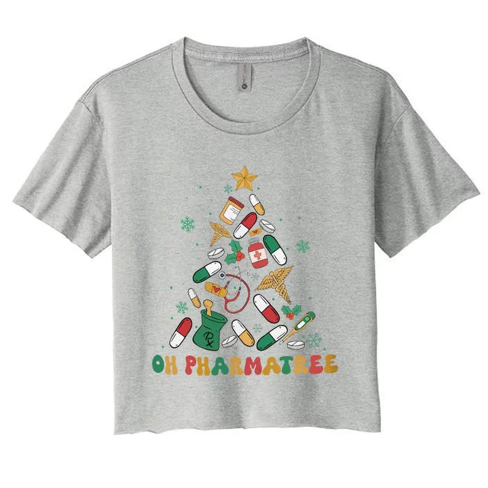 Retro Oh Pharmatree Christmas Tree Pharmacy Tech Crew Gift Women's Crop Top Tee