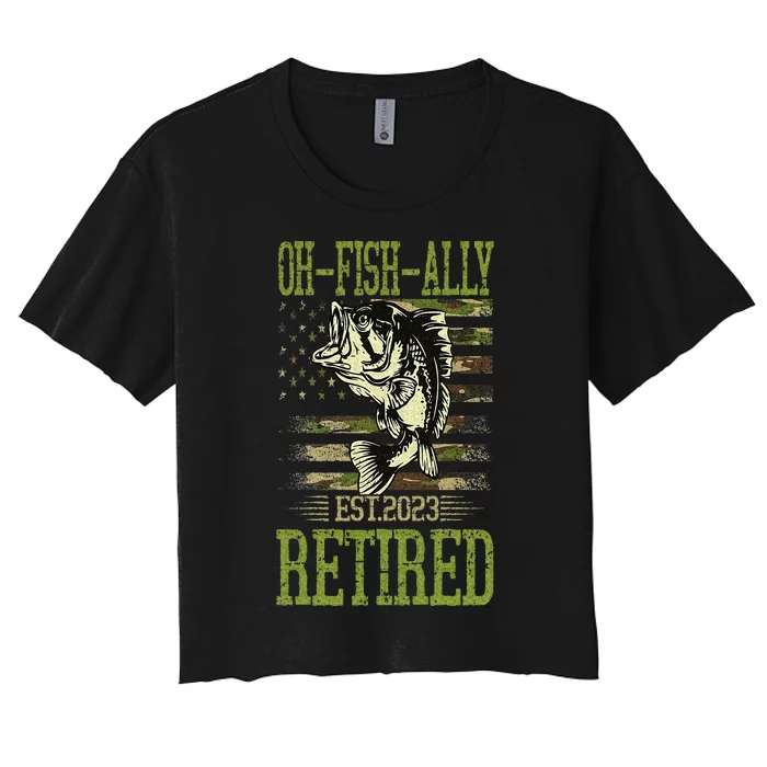 Retirement Ofishally Retired Camouflage Fishing Lovers Men Women's Crop Top Tee