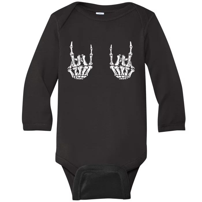 Rock On Rock Star Skeleton Hands Rocker Funny Halloween Baby Long Sleeve Bodysuit