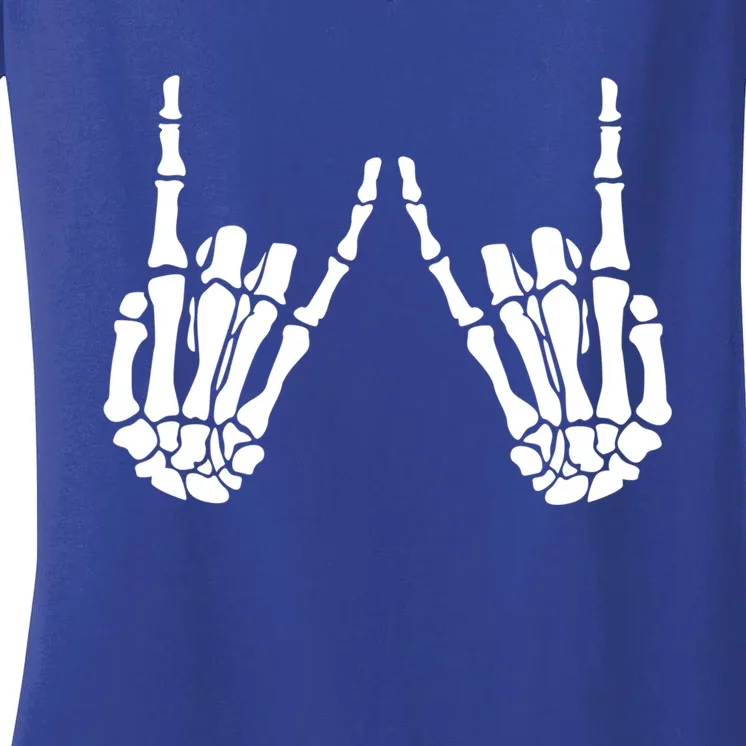 Rock On Rock Star Skeleton Hands Trendy Halloween Skeleton Gift Women's V-Neck T-Shirt