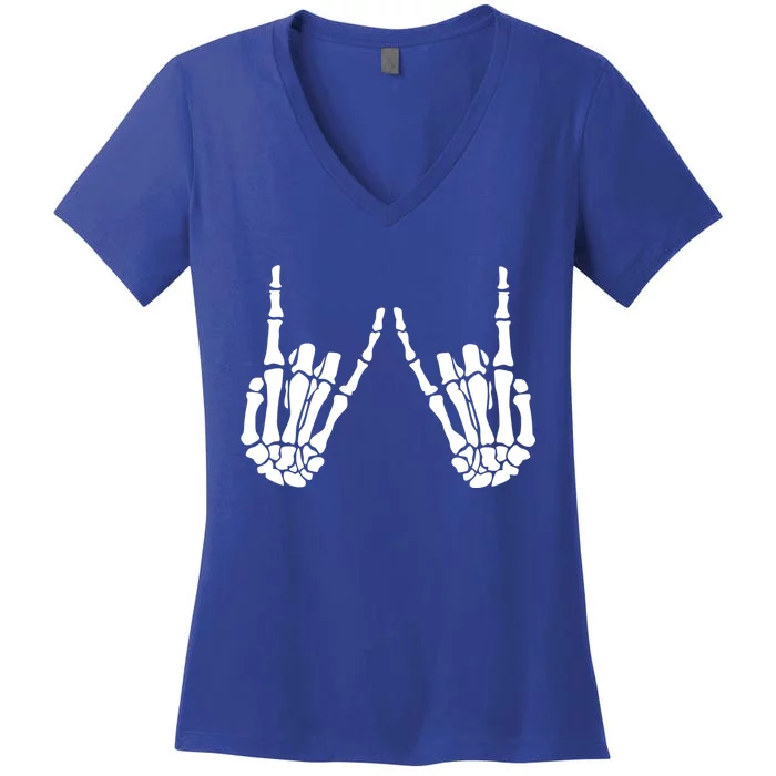 Rock On Rock Star Skeleton Hands Trendy Halloween Skeleton Gift Women's V-Neck T-Shirt