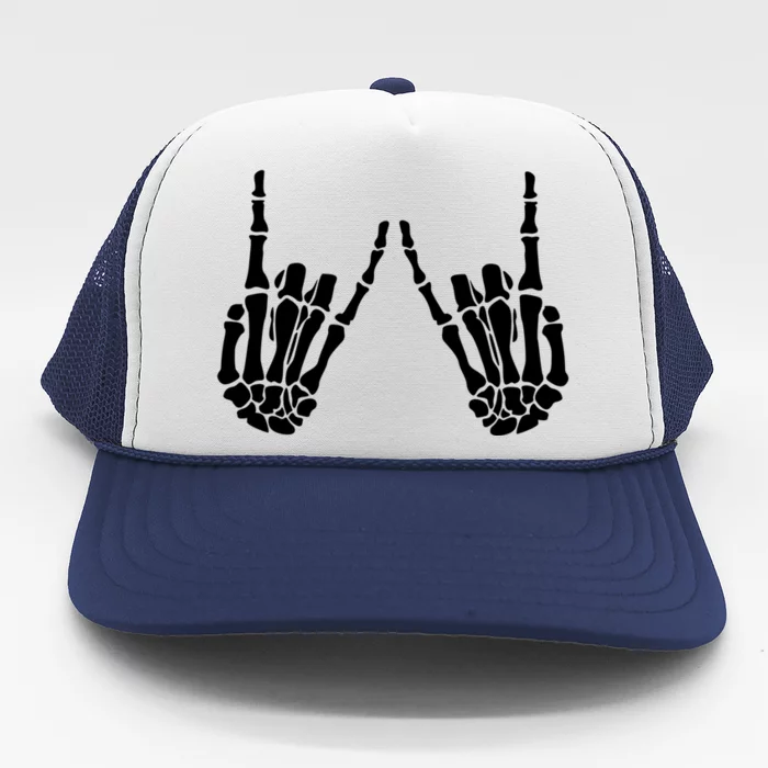 Rock On Rock Star Skeleton Hands Trendy Halloween Skeleton Gift Trucker Hat