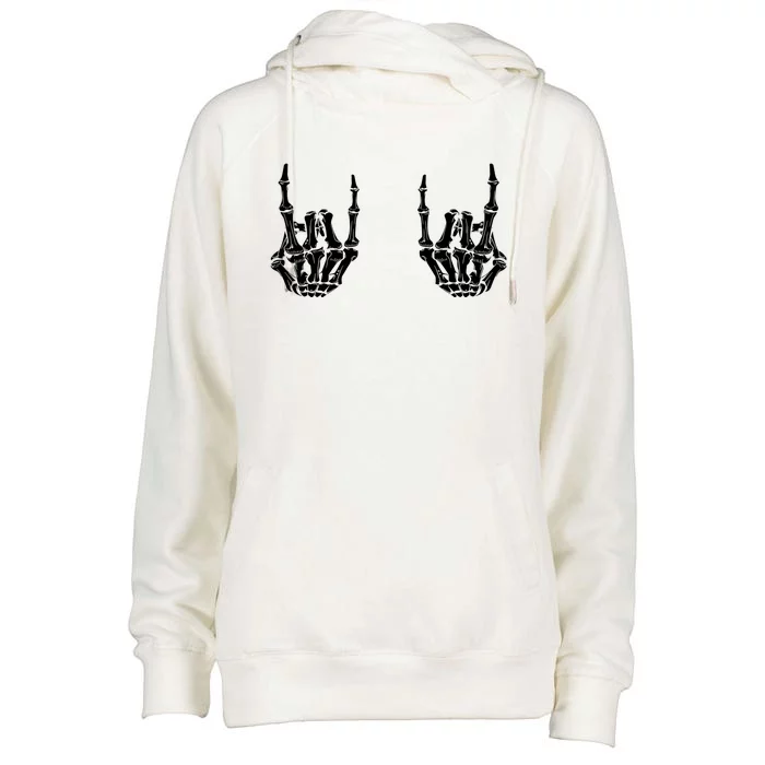 Rock On Rock Star Skeleton Hands Rocker Funny Halloween Gift Womens Funnel Neck Pullover Hood