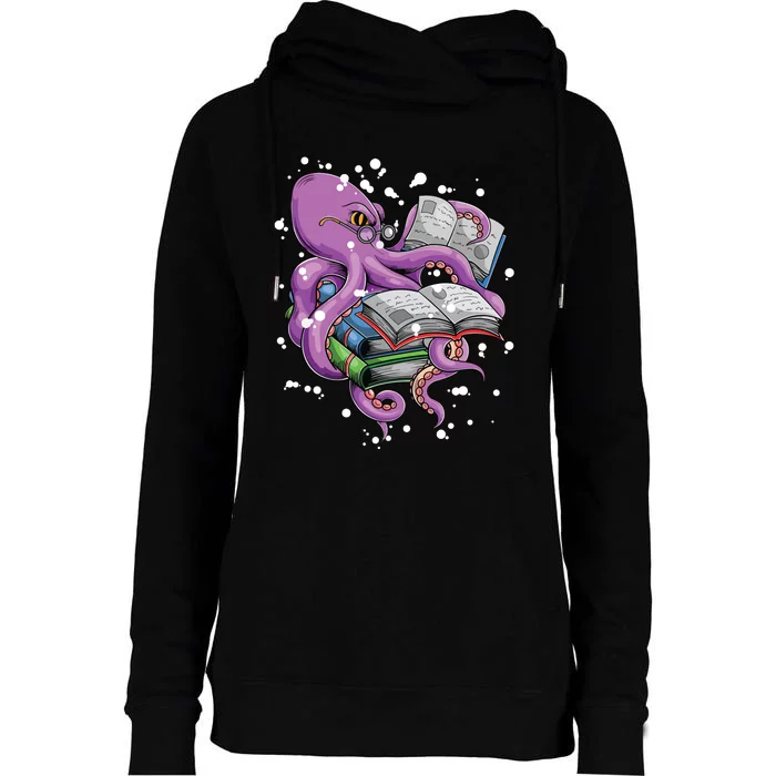 Reading Octopus Womens Funnel Neck Pullover Hood