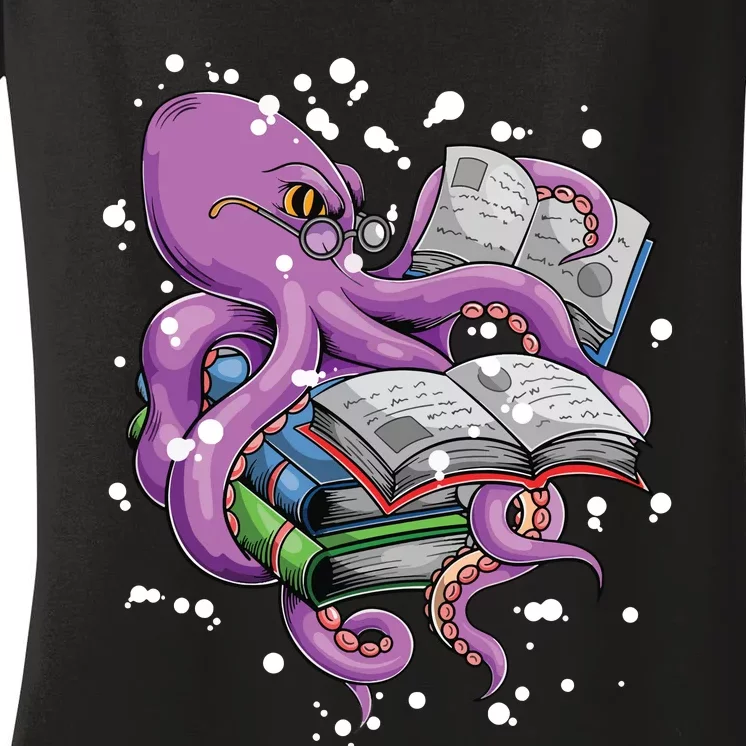 Reading Octopus Women's V-Neck T-Shirt