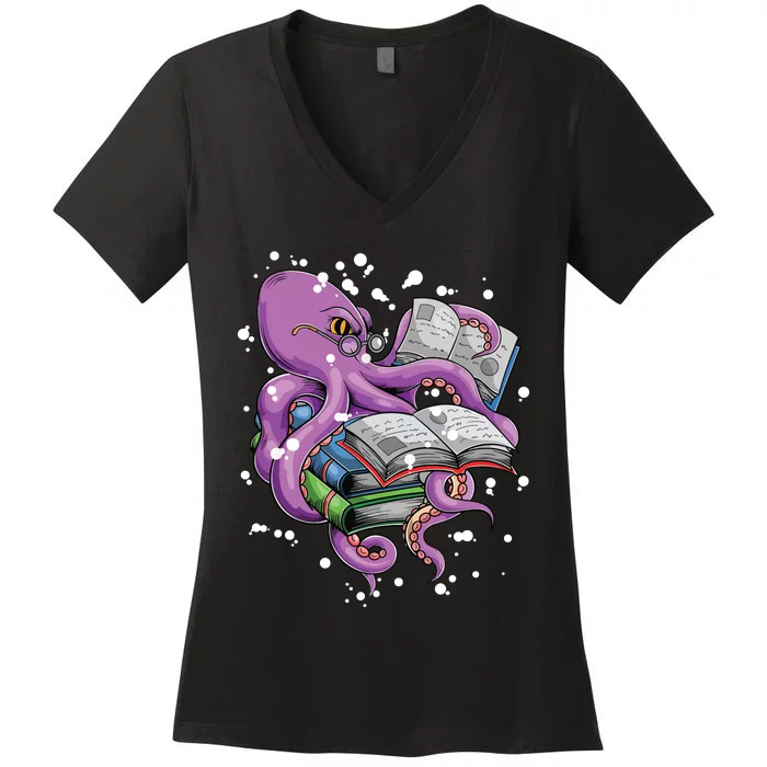 Reading Octopus Women's V-Neck T-Shirt