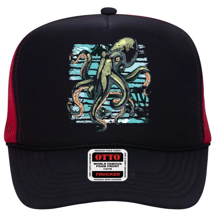 Retro Octopus High Crown Mesh Trucker Hat