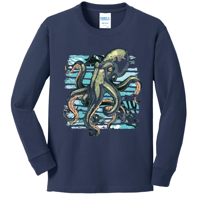 Retro Octopus Kids Long Sleeve Shirt