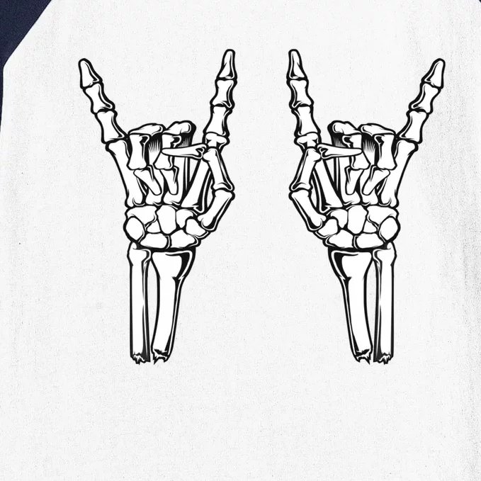 Rock On Rock Star Skeleton Hands Rocker Sign Funny Halloween Cute Gift Baseball Sleeve Shirt