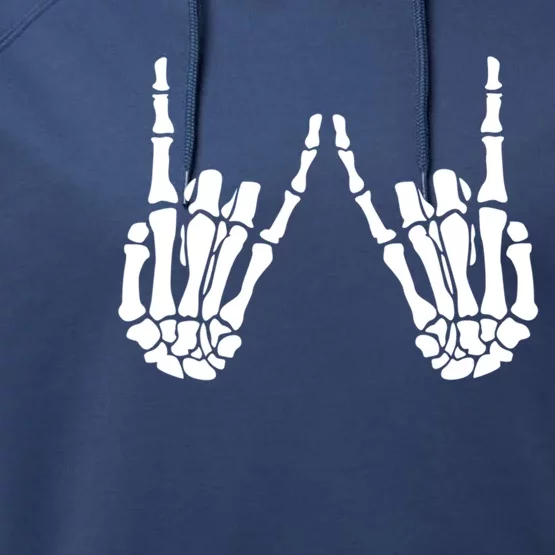 Rock On Rock Star Skeleton Hands Rocker Funny Halloween Cool Gift Performance Fleece Hoodie