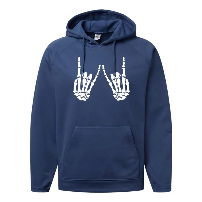 Rock On Rock Star Skeleton Hands Rocker Funny Halloween Cool Gift Performance Fleece Hoodie