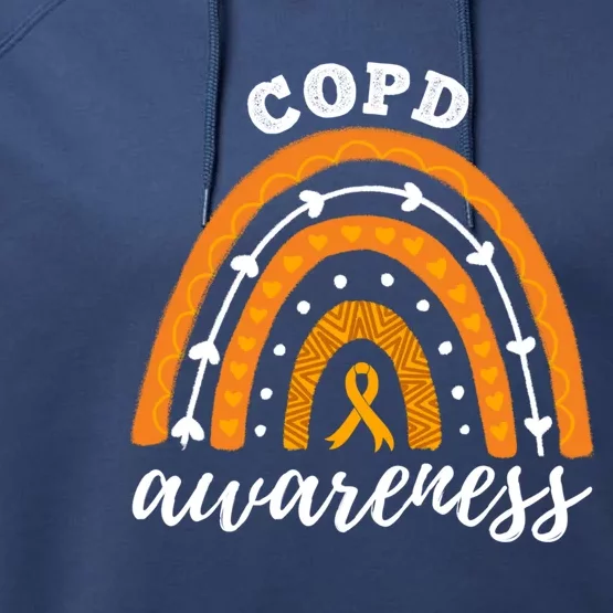 Rainbow Orange Ribbon Copd Awareness Gift Performance Fleece Hoodie