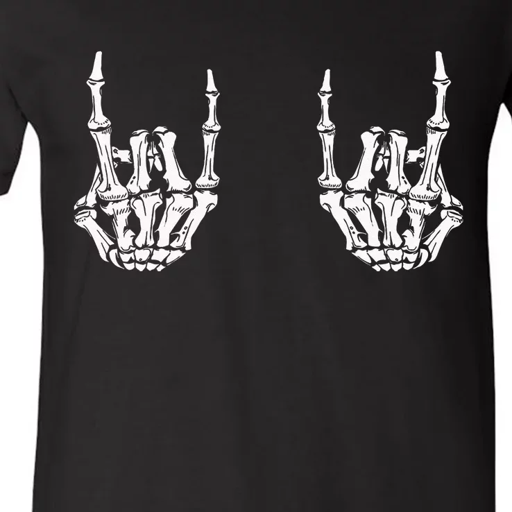 Rock On Rock Star Skeleton Hands Rocker Funny Halloween V-Neck T-Shirt