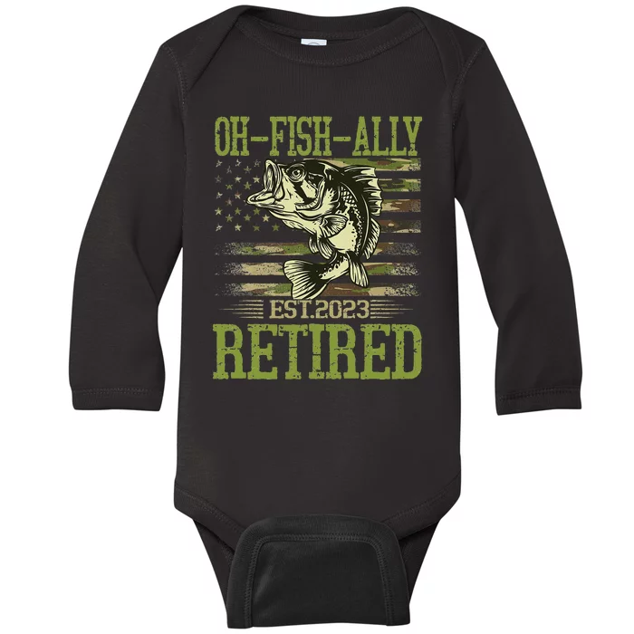 Retirement Ofishally Retired Camouflage Fishing Lovers Men Baby Long Sleeve Bodysuit