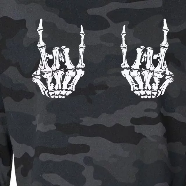 Rock On Rock Star Skeleton Hands Rocker Funny Halloween Cropped Pullover Crew