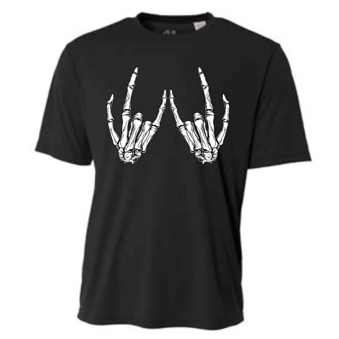 Rock On Rock Star Skeleton Hands Funny Gift Cooling Performance Crew T-Shirt