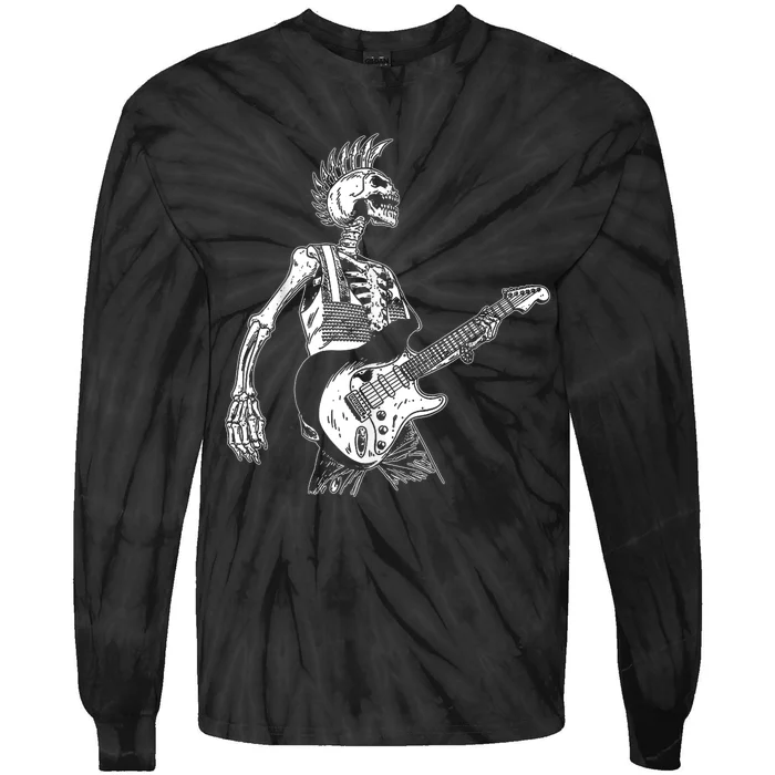 Rock On Rock Star Skeleton Playing Guitar Costume Halloween Tie-Dye Long Sleeve Shirt