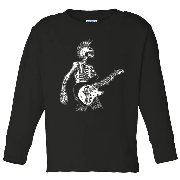 Rock On Rock Star Skeleton Playing Guitar Costume Halloween Toddler Long Sleeve Shirt