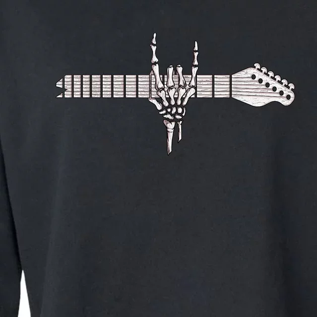 Rock On Rock Star Guitar Skeleton Hand Cropped Pullover Crew