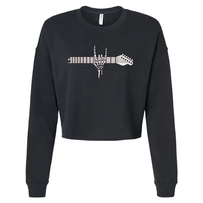 Rock On Rock Star Guitar Skeleton Hand Cropped Pullover Crew