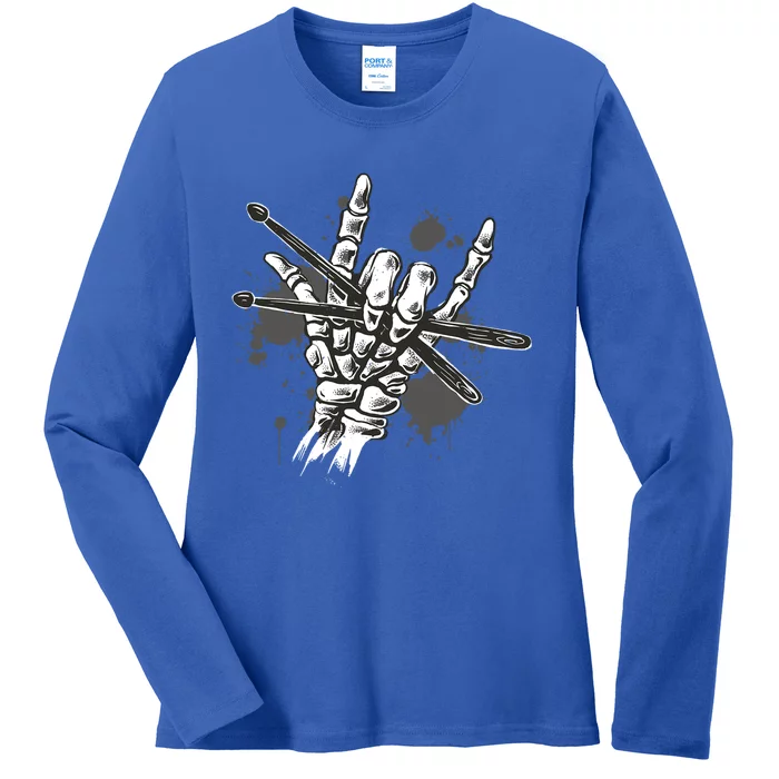 Rock On Rock Star Skeleton Hands Rocker Funny Halloween Gift Ladies Long Sleeve Shirt