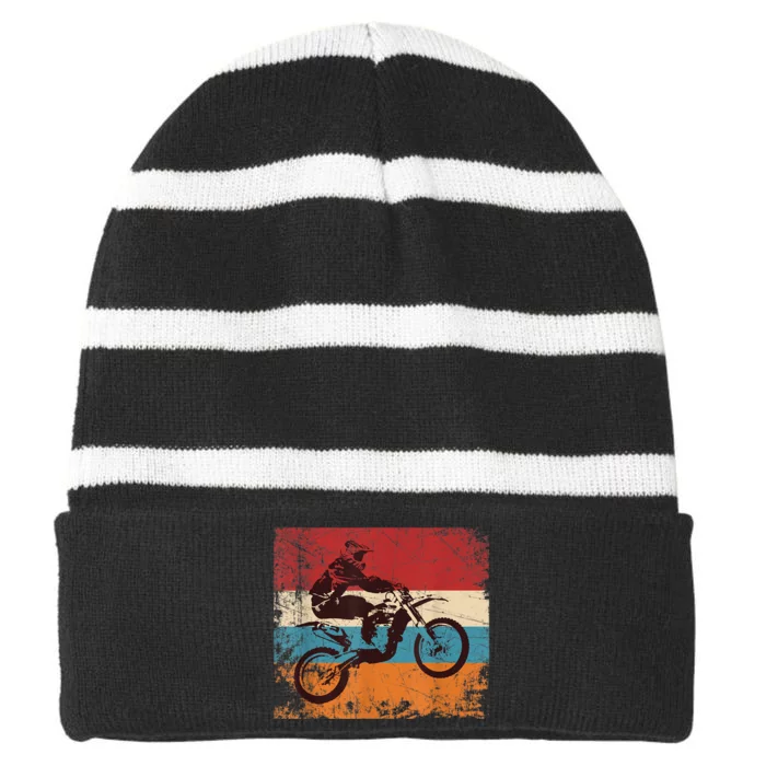 Retro Off Road Motorcycle Motocross Enduro Striped Beanie with Solid Band