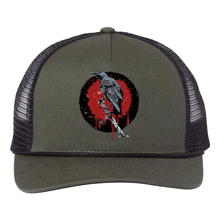 Raven On Sword Retro Rope Trucker Hat Cap