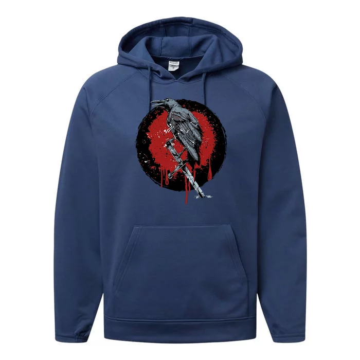 Raven On Sword Performance Fleece Hoodie