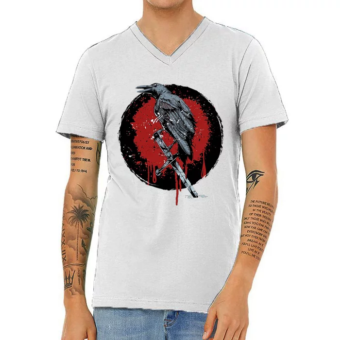 Raven On Sword V-Neck T-Shirt