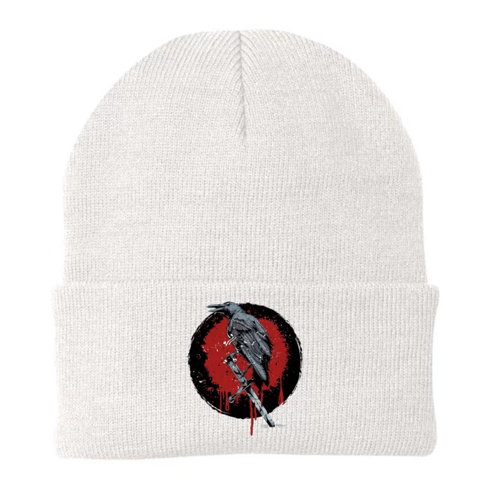 Raven On Sword Knit Cap Winter Beanie