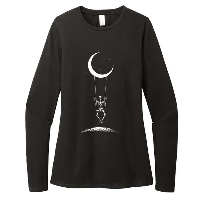 Rock On Skeleton Hands Halloween Moon Band Rock And Roll Womens CVC Long Sleeve Shirt