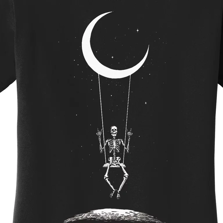 Rock On Skeleton Hands Halloween Moon Band Rock And Roll Women's T-Shirt