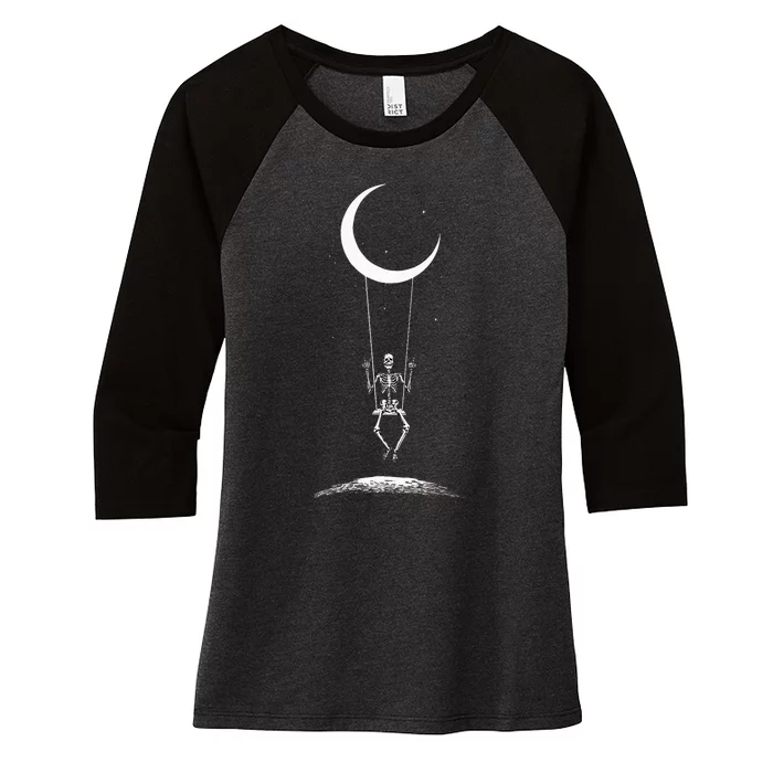 Rock On Skeleton Hands Halloween Moon Band Rock And Roll Women's Tri-Blend 3/4-Sleeve Raglan Shirt