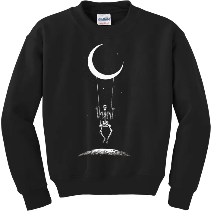 Rock On Skeleton Hands Halloween Moon Band Rock And Roll Kids Sweatshirt