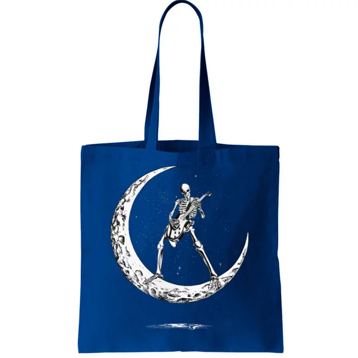 Rock On Skeleton Moon Rock And Roll Funny Halloween Tote Bag