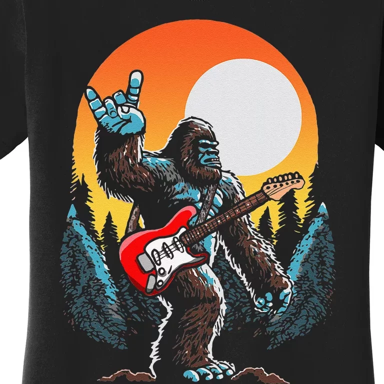 Rock On Sasquatch Rock And Roll Bigfoot Electric Guitar Women's T-Shirt