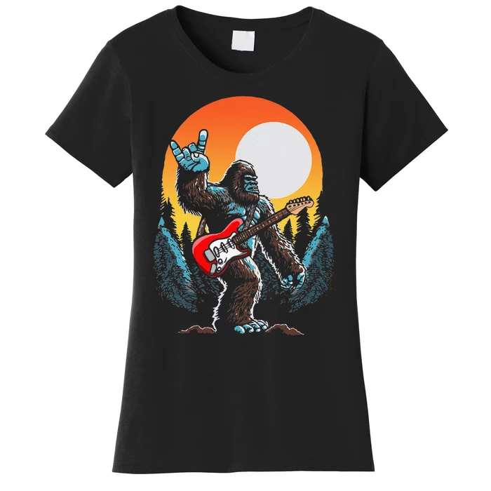 Rock On Sasquatch Rock And Roll Bigfoot Electric Guitar Women's T-Shirt