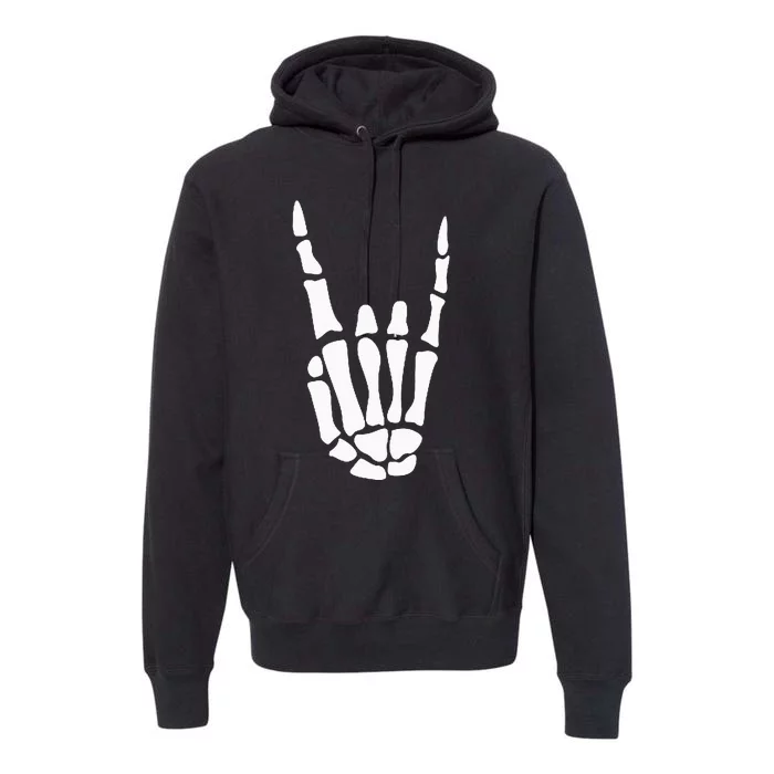 Rock On Skeleton Hand Sign Minimalistic Halloween Costume Premium Hoodie