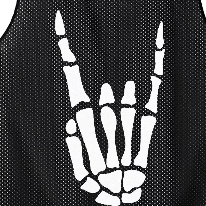 Rock On Skeleton Hand Sign Minimalistic Halloween Costume Mesh Reversible Basketball Jersey Tank