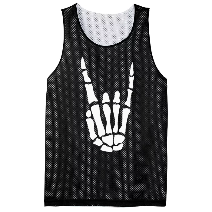 Rock On Skeleton Hand Sign Minimalistic Halloween Costume Mesh Reversible Basketball Jersey Tank