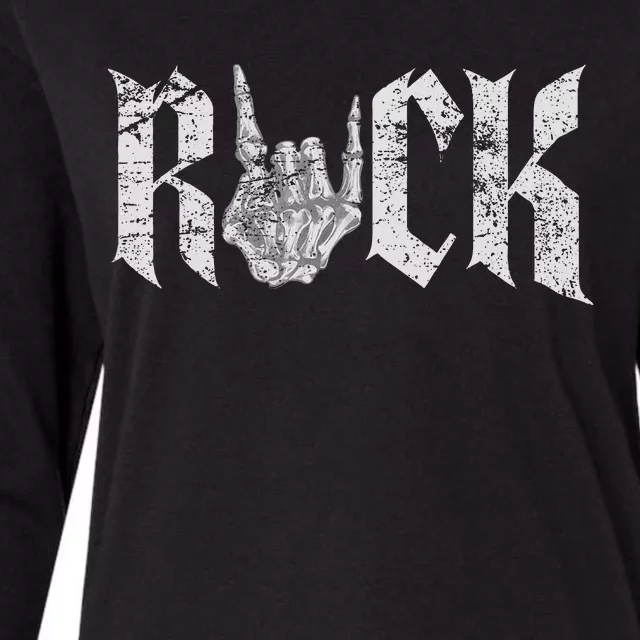 Rock On Skeleton Hand Rock And Roll Rock Music Band Womens Cotton Relaxed Long Sleeve T-Shirt