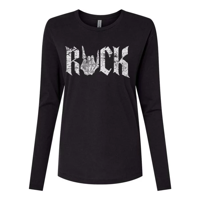 Rock On Skeleton Hand Rock And Roll Rock Music Band Womens Cotton Relaxed Long Sleeve T-Shirt