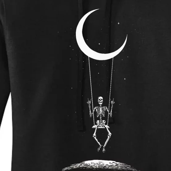 Rock On Skeleton Hands Halloween Moon Band Women's Pullover Hoodie