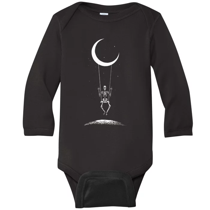 Rock On Skeleton Hands Halloween Moon Band Baby Long Sleeve Bodysuit