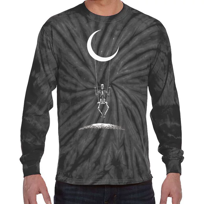 Rock On Skeleton Hands Halloween Moon Band Tie-Dye Long Sleeve Shirt