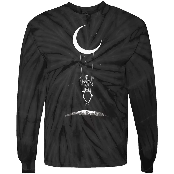 Rock On Skeleton Hands Halloween Moon Band Tie-Dye Long Sleeve Shirt